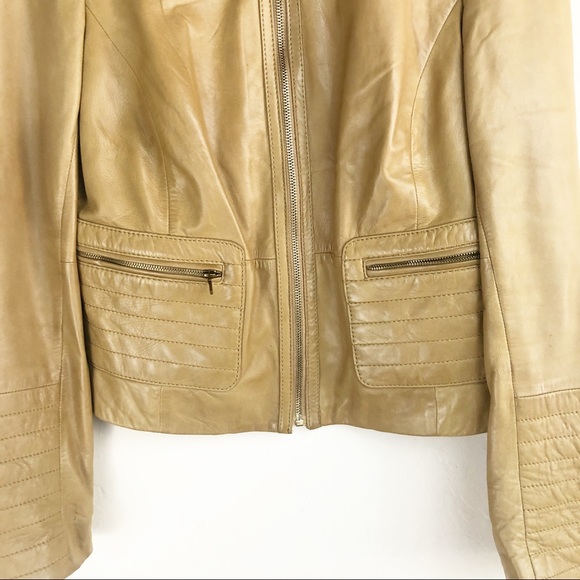 Tory Burch Camel Zip Accent Leather Jacket - Picture 4 of 9